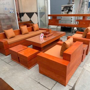 Bàn ghế sofa đối gỗ hương + kệ tivi